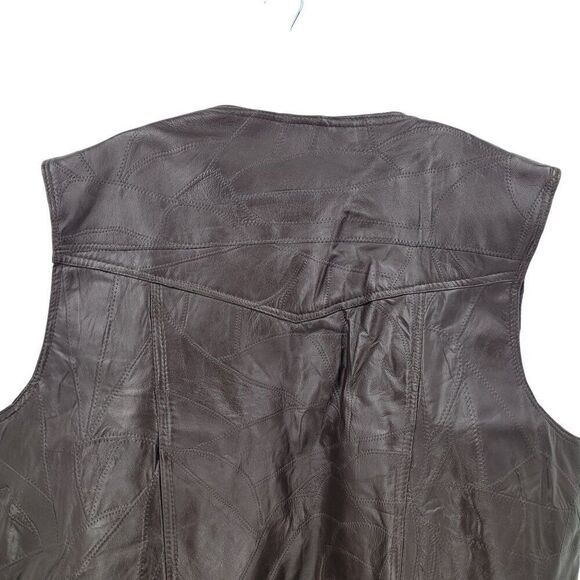 Duke Haband Mens Sz 4XL Western Brown Genuine Leather Patchwork Vest Cowboy - Picture 11 of 13